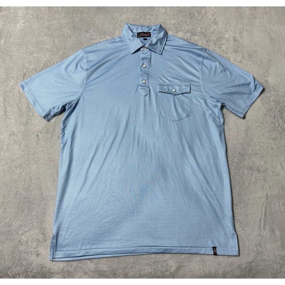 Rafter C Pearl Snap Polo Shirt Mens Small Blue Geometric Golf Performance